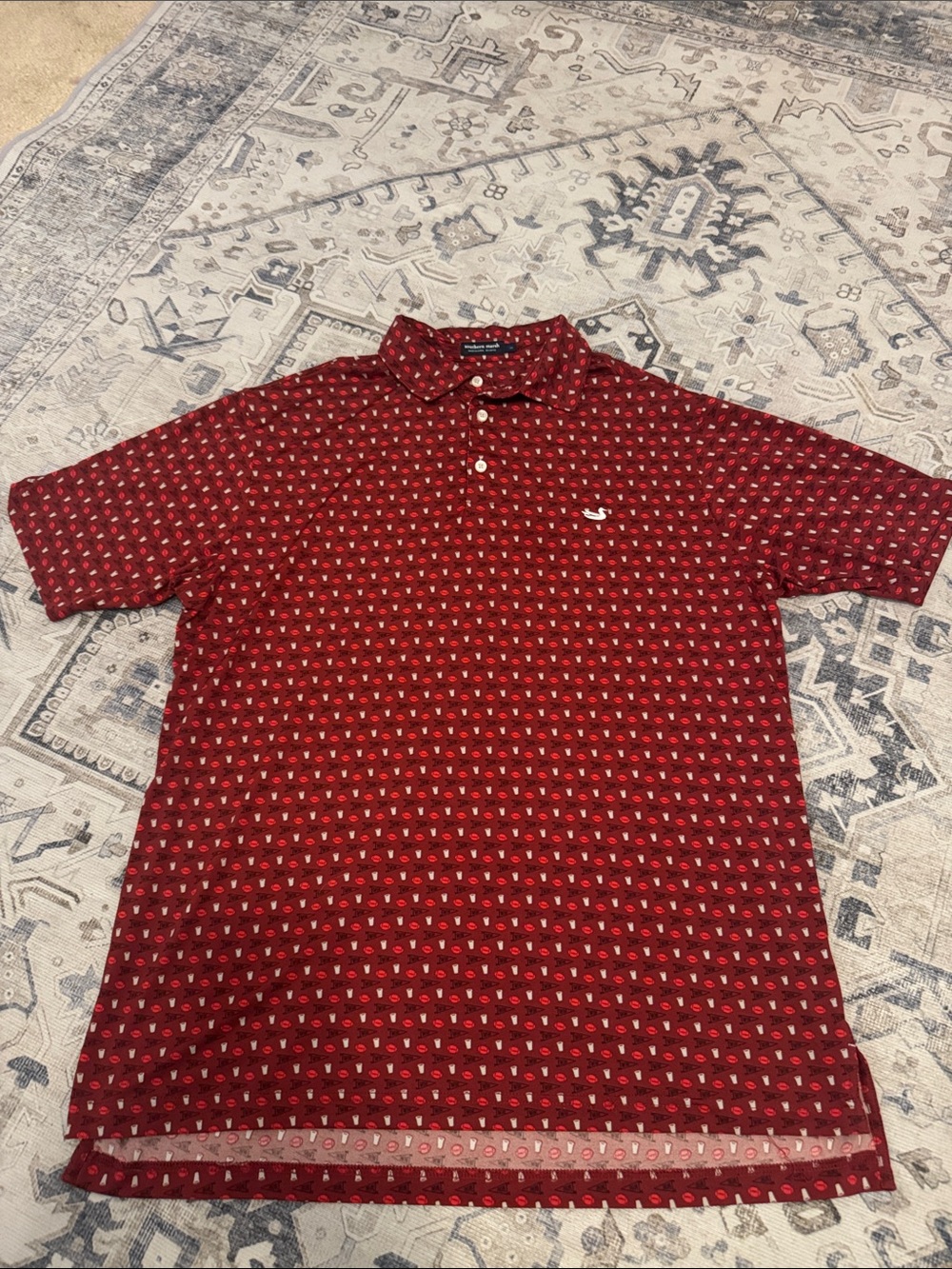 Southern Marsh Men’s Medium Maroon Football Tailgate Print Polo Shirt